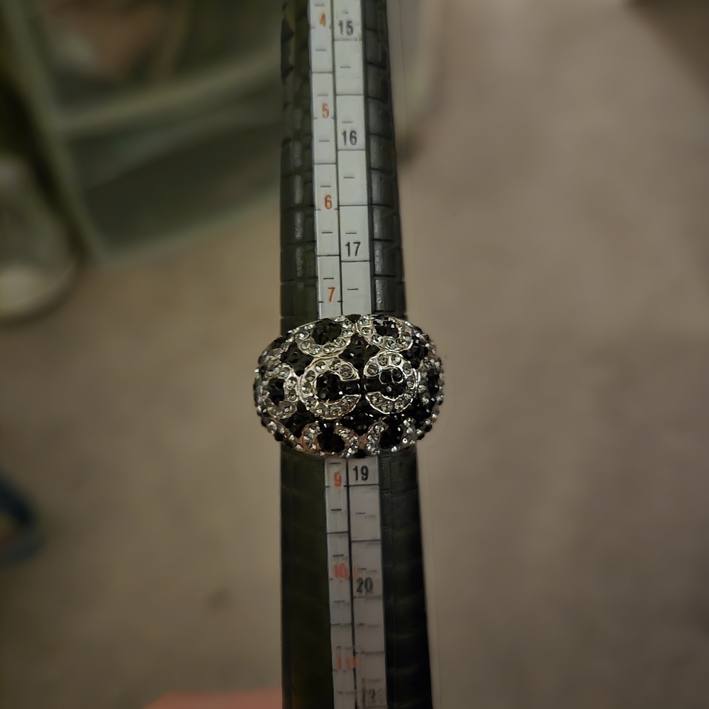 Coach Black And Silver W/rhinestones Ring